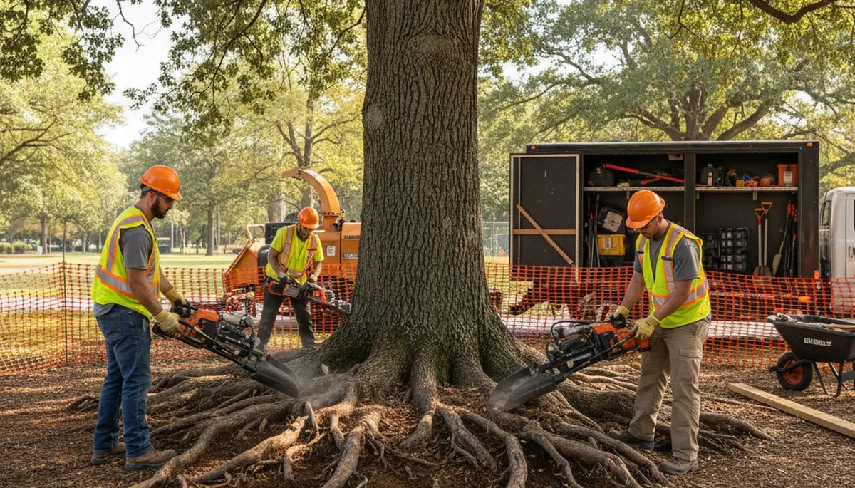 Tree care specialist protecting tree roots in Phoenix, AZ from soil compaction and construction stress