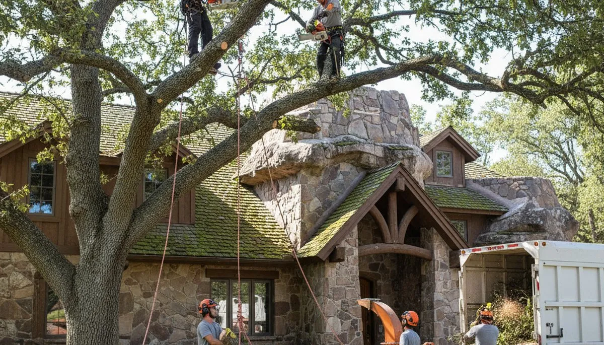 Tree service crew in Phoenix, AZ providing safe tree removal for a residential property